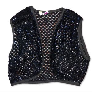 True 70s Vintage Black Sequin Crocheted Cropped Vest size M